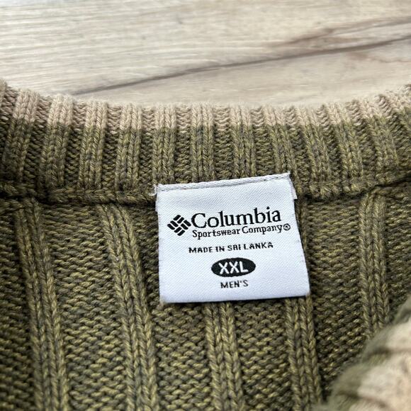 Columbia Men’s Olive Green Cotton Sweater XXL Ribbed Knit Pullover Outdoors - Picture 8 of 8